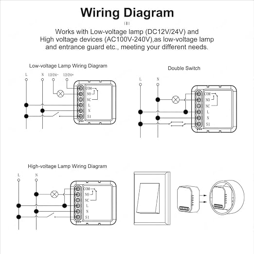 1 Channel DC 12V 24V AC 100/240V Tuya Smart Life App Dry Contact Zigbee Smart Relay Switch Module, Compatible with Alexa Google Home, Versatile Switch Works with Hubitat