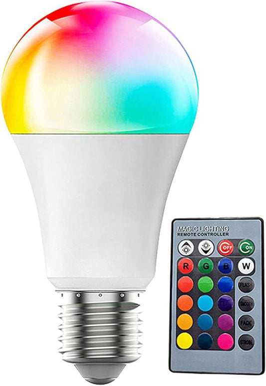 Color Changing Light Bulb with Remote,9W A19 E27 Cool White 6500K 450LM Dimmable Multicolor LED Light Bulb,Memory Function,16 Color RGB Light Bulbs for Bedroom Indoor Party(1Pack)