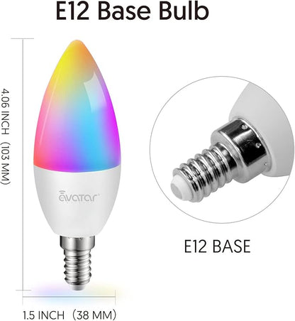 Avatar Controls 4 Pack E12 Smart Bulbs - Alexa Candelabra Light Bulb 5W LED Color Changing Ceiling Fan Smart Light Bulb, WiFi Candle Small Bulbs with Music Timer, Type B11, 2700-6500K+RGB
