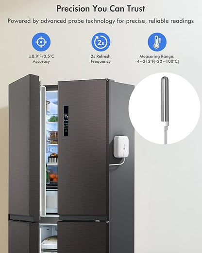 WiFi Refrigerator Thermometer with Alarm, Freezer Alarms Thermometer Sensor with App Alert, 90dB Loud Alarm for Fridge Kitchen Fish Tank Wine Cellar Hot Tub 2 Pack (2.4G WiFi Only)
