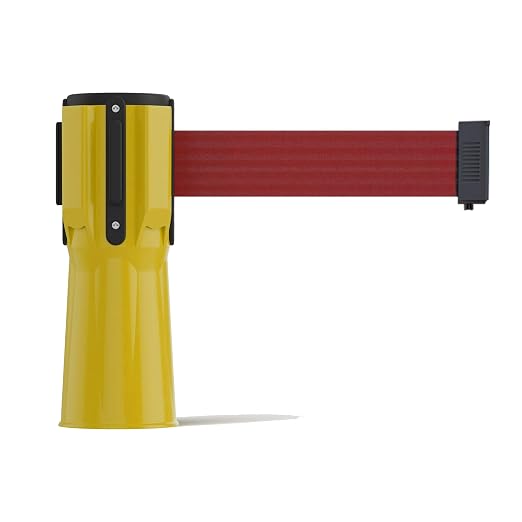 Trafford Industrial 11 Ft. Cone-Mounted Retractable Belt Barrier Yellow Case with MaroonBelt