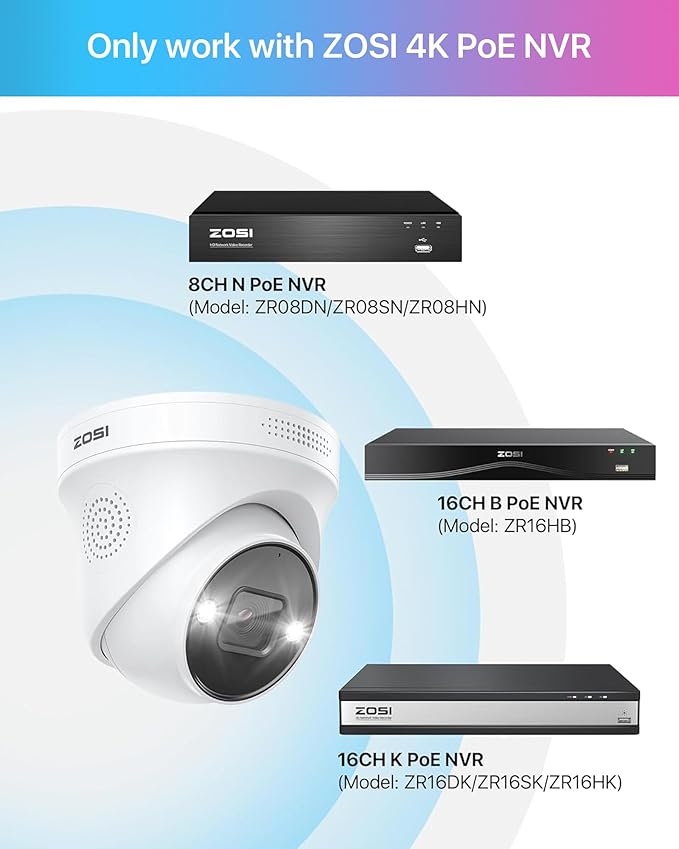 ZOSI 2-Pack 4K PoE Security Cameras with Ethernet Cables, Person/Vehicle Detection, 2-Way Audio, Weatherproof, Color Night Vision, Outdoor Indoor Camera Only Compatible with Same Brand 8MP/4K POE NVR