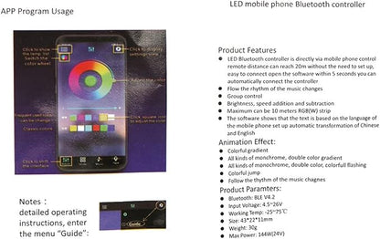 Mini RGB Bluetooth Controller DC 5V 12V 24V Music BT Smart APP Controller Light Strip Control for RGB LED Strip (Mini DC Bluetooth Black)