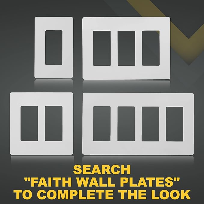 Faith Electric 3-Gang Decorator Screwless Wall Plate Child Safe Outlet Covers, 4.68" H x 6.6" L, Fits GFCI, USB Receptacles, Dimmers, and Lighting Controls, ETL Listed, White