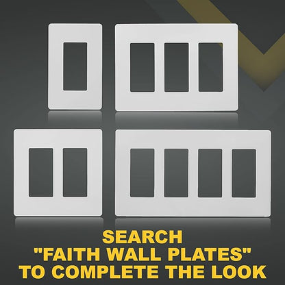 Faith Electric 3-Gang Decorator Screwless Wall Plate Child Safe Outlet Covers, 4.68" H x 6.6" L, Fits GFCI, USB Receptacles, Dimmers, and Lighting Controls, ETL Listed, White