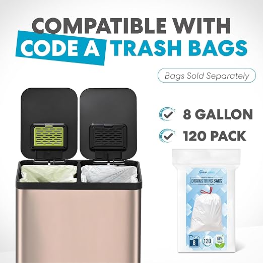 SIMPLI-Magic 60L / 16 Gallon Dual Compartment Kitchen Trash Can - Hands-Free Step Pedal, Soft-Close Lid, Stainless Steel Recycling Bin with Odor Control (30L + 30L)