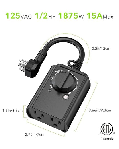 BN-LINK Outdoor Light Timer, RF Remote, Dusk+Countdown, 2 Grounded Outlets