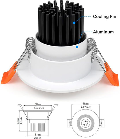 LightingWill 2inch LED Dimmable Downlight, 3W COB Recessed Ceiling Light, Natural White 4000K-4500K, CRI80, 25W 220LM Halogen Bulbs Equivalent, White (20 Pack)