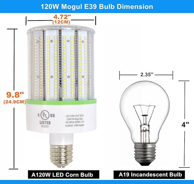 TJBB 2 Pack 120W LED Corn Cob Light Bulb, E39 Large Mogul Base Bulb 5000K Daylight, (250-600W MH/HPS Replace) Indoor Outdoor Lighting for Garage Warehouse High Bay Parking Lot Wall Pack
