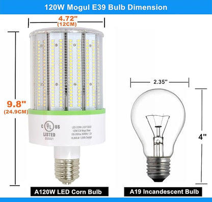 TJBB 2 Pack 120W LED Corn Cob Light Bulb, E39 Large Mogul Base Bulb 5000K Daylight, (250-600W MH/HPS Replace) Indoor Outdoor Lighting for Garage Warehouse High Bay Parking Lot Wall Pack