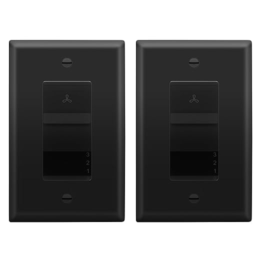 LIDER 3-Speed Fan Switch, Slider Switch for Fan, Ceiling Fan Control Switch, 120V, 2.5A Motor, Single Pole, Modern Upgrade, UL Listed, Black, 2 Pack