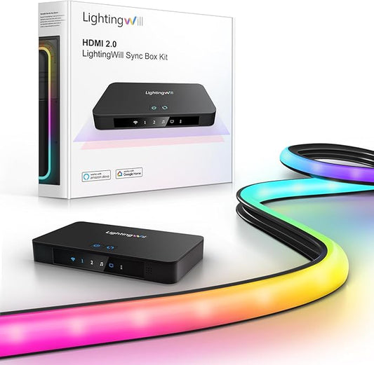 LightingWill 9.8ft LED TV Backlight Strip for 40-50 Inch TVs, Smart RGB-IC TV Backlight Sync to Screen with 4K HDR HDMI Sync Box, Compatible with Alexa & Google Home