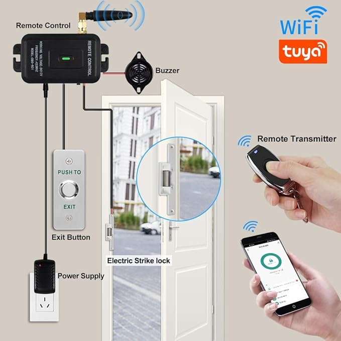 YiToo WiFi Tuya Access Control Fail-Secure Electric Strike Door Lock Kit System Gate Remote Control Opener Smartphone APP Control NO Mode