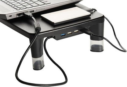 3M Monitor Computer Stand, 21.6 in x 9.4 in, 4 Port USB Hub | Height Adjustable Monitor Riser For Desk, Office, Home With Underneath Storage Space, No Skid