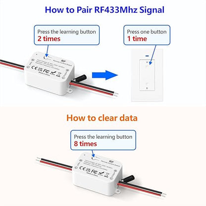 DieseRC AC 110V 120V 220V 240V Wireless Remote Control Light Switch 1500W 1 Channel 433Mhz RF Relay Receiver with 2 Transmitters Keyfob for Lamp Bulb, Easy to Install