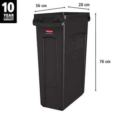 Rubbermaid Commercial Products Slim Jim Plastic Rectangular Trash/Garbage Can/Bin with Venting Channels, 23 GAL, Brown, for Kitchens/Classrooms/Offices/Back of House