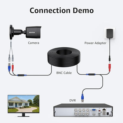 ANNKE 4 Pack 30M/100ft All-in-One Video Power Cables, BNC Extension Surveillance Camera Cables for CCTV Security DVR System Installation, Free 8 x BNC Connectors and 100pcs Cable Clips Included