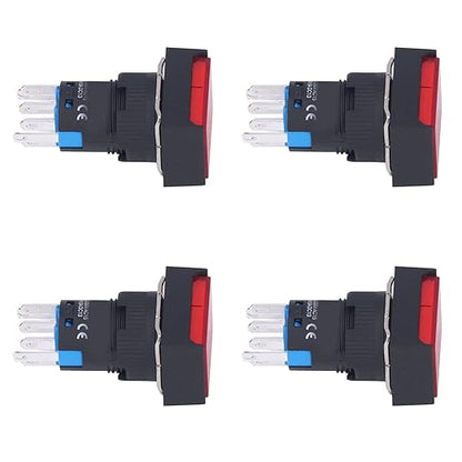 25Pcs Micro Squares Push Button Switch 16mm 12V Self Locking with Light ABS Brass for Automation Equipment DIY Electrical Installation (Red)