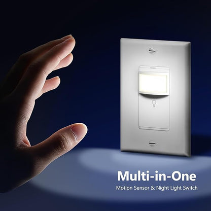 LIDER PIR Vacancy Motion Sensor Switch, LED, UL Listed, Matte White, 2-Pack | 1200 Sq. Ft. Coverage, No Neutral Required, No Ground Required, Adjustable Time Delay, Wall Plate Included, Guide Light