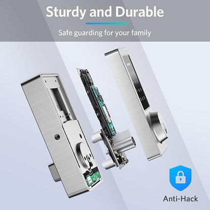 Keyless Entry Door Lock, Smart Deadbolt Lock with Bluetooth App, Electronic Keypad, IC Card, Spare Keys, Security Waterproof Smart Lock Easy Install USB Ideal for Home Use, Office, Hotel.(Sliver)