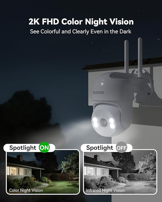 blurams 2K Outdoor Camera Wired, 5GHz/2.4GHz Wi-Fi Cameras for Home Security Outside with 360° PTZ, Color Night Vision, Motion Detection Tracking, Two-Way Audio, IP66 Weatherproof, Works with Alexa