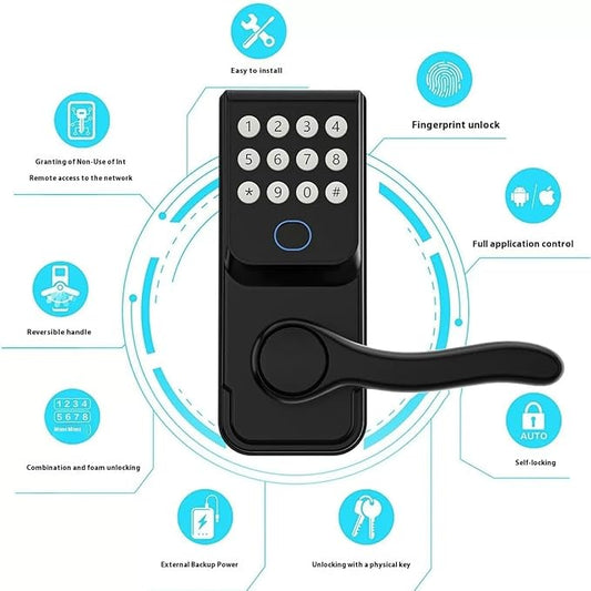 Keyless-Entry Fingerprint Smart Door Lock: LORVIBO Digital Electronic Lock with Code Passcode, Electric Door Knob, Biometric Door Handle, Perfect for Exterior/Interior/Entry/Bedroom Doors (Black)