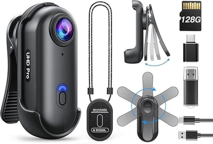 BOBLOV W4 Mini Body Camera, Wearable Camera with 360°Rotatable Clip & Magnetic Clip, 120 Minutes for 1080P Recording, Easy to Use for Lecture, Traveling, Pet Walking and Outdoors Activities (64GB)