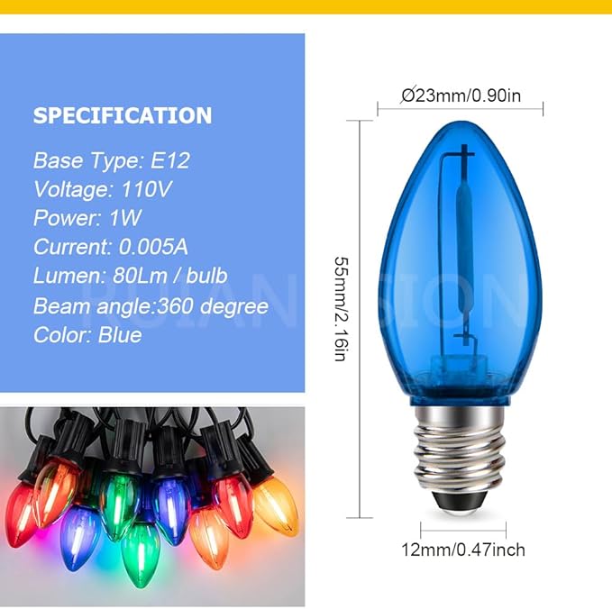 Ruiandsion E12 LED Bulb 110V Blue Screw Base for Display Cabinet Photography Christmas Strings Chandeliers Night Lights Pack of 2