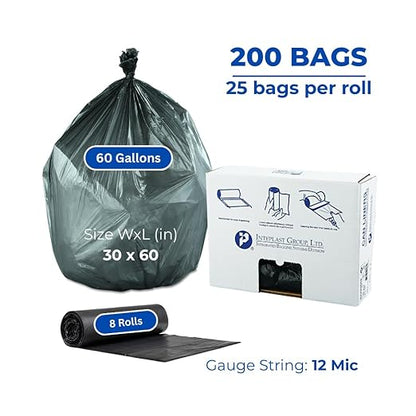 Inteplast Group High-Density Interleaved Commercial Can Liners, 60 Gal, 12 Microns, 38" X 60", Black, 200/carton