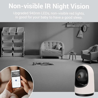 Smart Baby Security Camera, 360-Degree Indoor Camera with Motion Detection, 7×24H Recordings, Mobile App Control