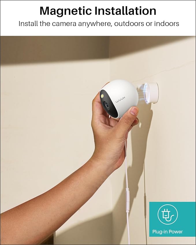 WUUK Security Camera, 4MP Indoor/Outdoor Wired Camera, Face Recognition, Color Night Vision, No Monthly Fee, Magnetic Mount, 2.4 GHz WiFi Only, Compatible with Amazon Alexa and Google Home (2 Pack)