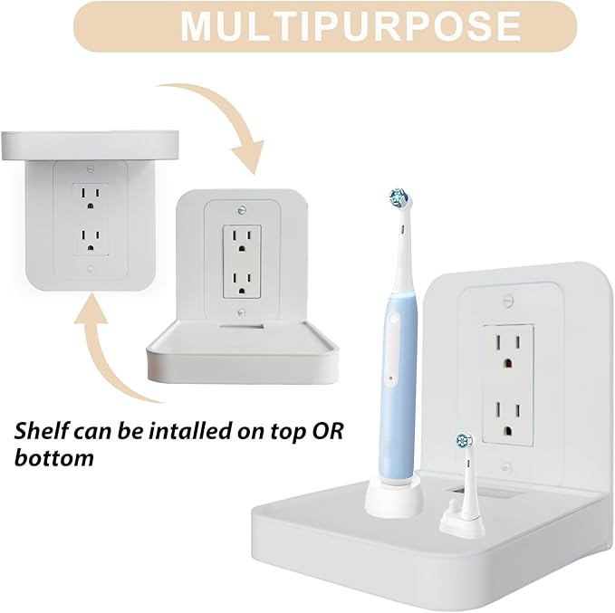 Outlet Shelf Holder Fit for Decorator Receptacle, Bathroom Decor Built-in Cable Management,Space Saving Homepod Mini,Google Home/Echo/Smart Speakers/Electric Toothbrush/Cell Phone (Decora)