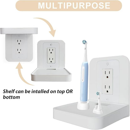Outlet Shelf Holder Fit for Decorator Receptacle, Bathroom Decor Built-in Cable Management,Space Saving Homepod Mini,Google Home/Echo/Smart Speakers/Electric Toothbrush/Cell Phone (Decora)