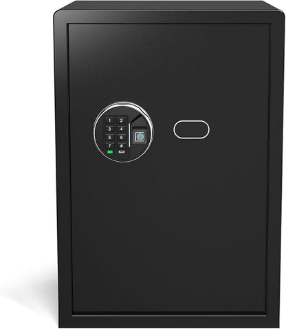 Grimtron 35LB Biometric 4 Pistols Safe with Fingerprint Lock, 3-8 Digit PIN | 2-in-1 Storage for 4 Pistols & Valuables, 2.04 Cu Ft Capacity, 30 Fingerprints, All-Metal Knob, Silent Mode & Type-C Power