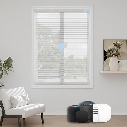 Motorized Sheer Shades with Remote, Automatic Dual-Layered Shades for Windows, Smart Light Filtering Blinds Compatible with Alexa, Custom Size (Room Darkening White)