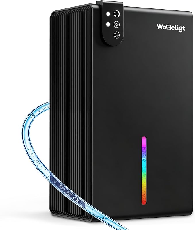 Dehumidifier for Home up to 1000 sq. ft, Small Quiet Dehumidifier with Drain Hose, 98oz Water Tank, Auto Shut Off & 7-Color Ambient Light, for Bedroom, Bathroom, Basement, Living Room (Black)