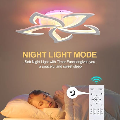 50W Dimmable LED Ceiling Light, 5-Petal Flush Mount, White | 23.6" Flower Ceiling Light with Remote, 3000K-6000K, 3000LM, Memory, Night Light & Timer for Bedroom Living Room Kitchen