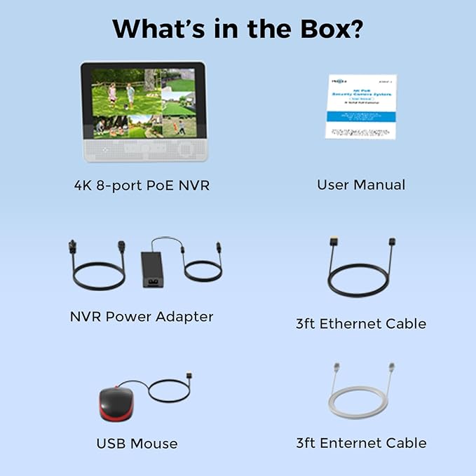 Hiseeu 4K PoE NVR Network Video Recorder,All-in-One 12" Monitor for Home Security Camera System,Support 4K/5MP/4MP/3MP/1080P PoE Camera,Motion Detect,24/7 Recording,Smart Playback,No HDD