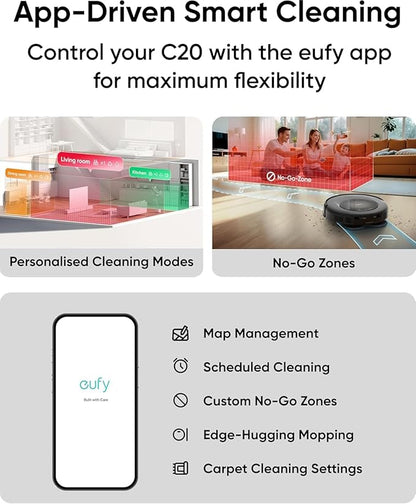 eufy Robot Vacuum Omni C20, Robot Vacuum and Mop Combo, Self Emptying, Auto Mop Washing and Auto Drying for Hands-Free Cleaning, 7000 Pa Powerful Suction (Renewed Acceptable)
