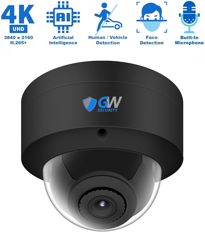 GW Security 16 Channel 12MP NVR UltraHD 4K Smart AI Human/Vehicle/Face Recognition AcuSearch PoE Security Camera System with 12 x 8MP Waterproof Mic 135° Wide Angle Outdoor Indoor Dome Cameras (Black)