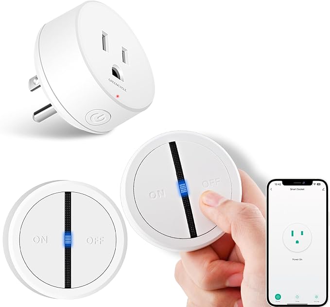 Greencycle Smart Wireless Remote Control Outlet Plug,WiFi Outlets for Household,On Off Smart Outlets Switch Compatible with Tuya,Alexa and Google Assistant,Timer Outlet,No Wiring,White,2SW+1Outlet