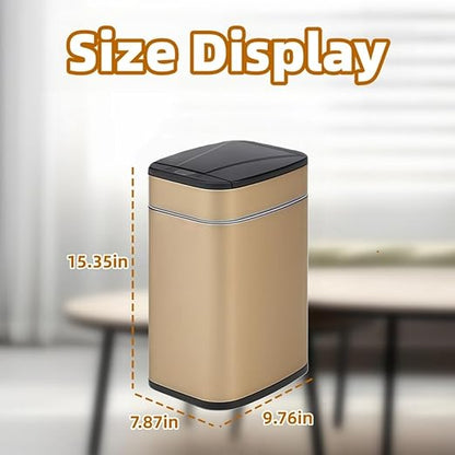 Garbage Can with Lid, Intelligent Sensor Opening and Closing, Small Garbage Can for Living Room, Bedroom, Kitchen and Bathroom (1, Square Gold)