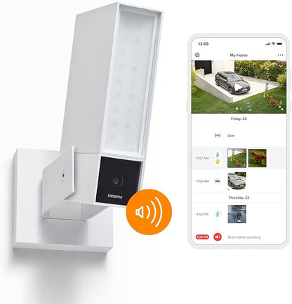Netatmo Smart Outdoor Security Camera with 105-dB Siren & WiFi | Sends Alerts to Your Smartphone | Floodlight & Movement Detection | Night Vision | Security Without Monthly Fees (White)