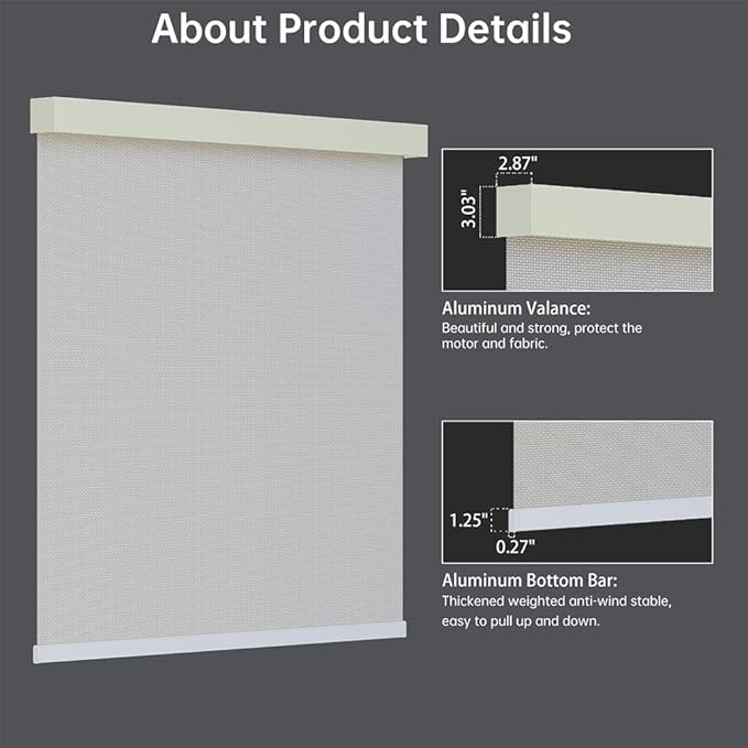 Motorized Solar Shades, Light Filtering Smart Blinds for Windows Automatic Blinds Compatible with Alexa, Falme Resistant Roller Shades Customized for Office Living Room (5% Openness Beige)