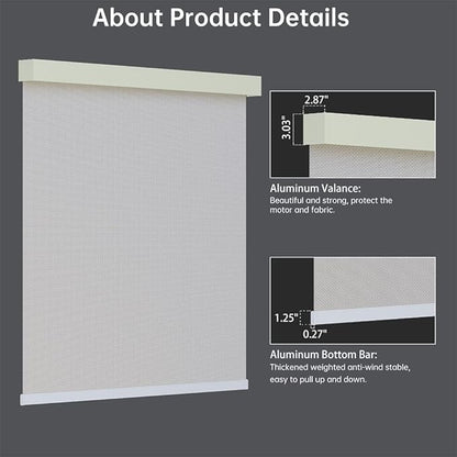 Motorized Solar Shades, Light Filtering Smart Blinds for Windows Automatic Blinds Compatible with Alexa, Falme Resistant Roller Shades Customized for Office Living Room (5% Openness Beige)
