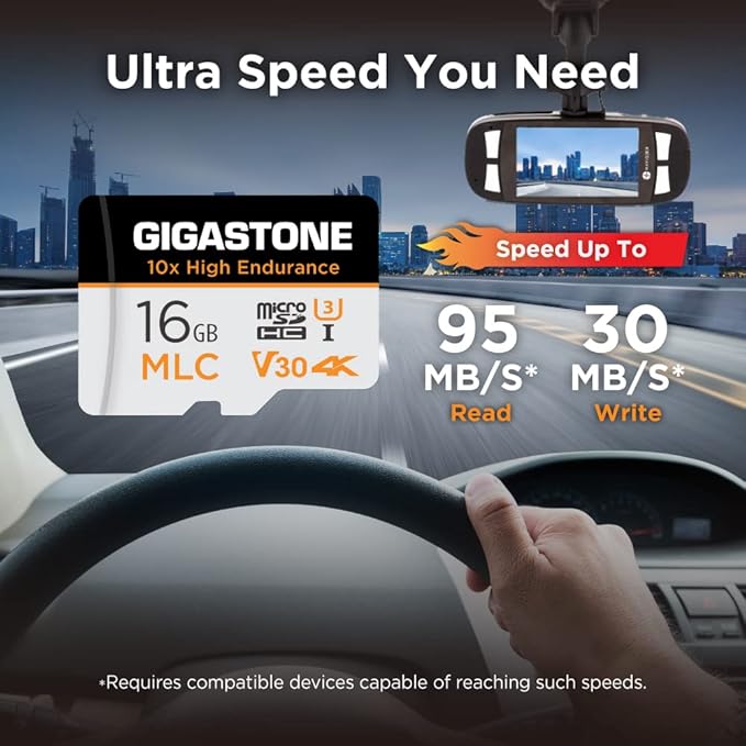 [10x High Endurance] GIGASTONE Industrial 16GB MLC Micro SD Card 5-Pack, 4K Video Recording, Security Cam, Dash Cam, Surveillance Compatible 95MB/s, U3 C10, with Adapter [5-Yrs Free Data Recovery]