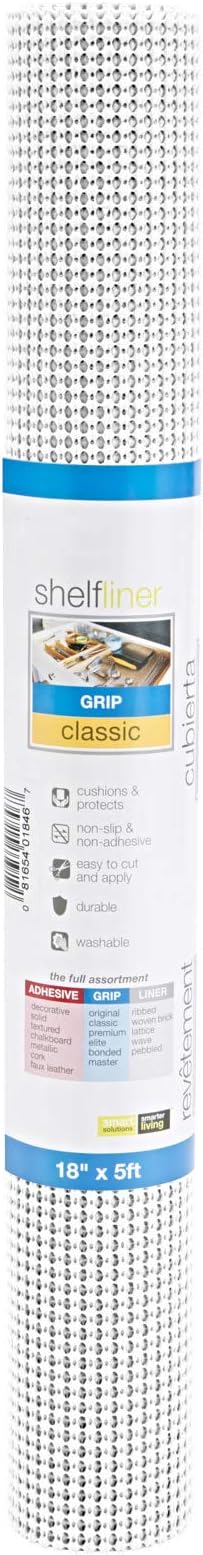 Smart Design Classic Grip Shelf Liner – 18in x 5ft – Non-Adhesive Drawer Liner with Strong Grip Helps Protect and Personalize Your Home Organization and Storage – White