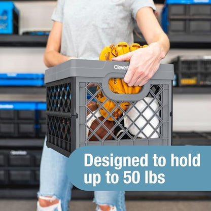 CleverMade Collapsible Milk Crate, 25L Storage Crate, Holds 50 lb, Obsidian (Pack of 6)
