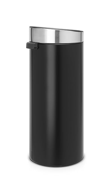 Brabantia Press-Top Kitchen Trash Can | Steel/Black | 8 Gallon / 30L | Home Trash Can with Soft-Touch Stay-Open Lid & Removable Inner Bucket | + Trash Bags
