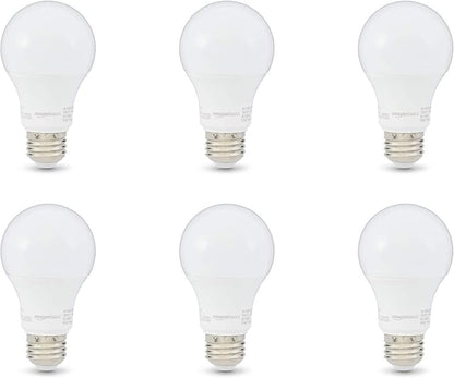 Amazon Basics 60W Equivalent, Daylight White, Non-Dimmable, Energy Efficient, 10,000 Hour Lifetime, A19 LED Light Bulbs, 6-Pack
